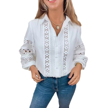Damen Bluse mit Häkel- und Lochstrickdetails Norvielle