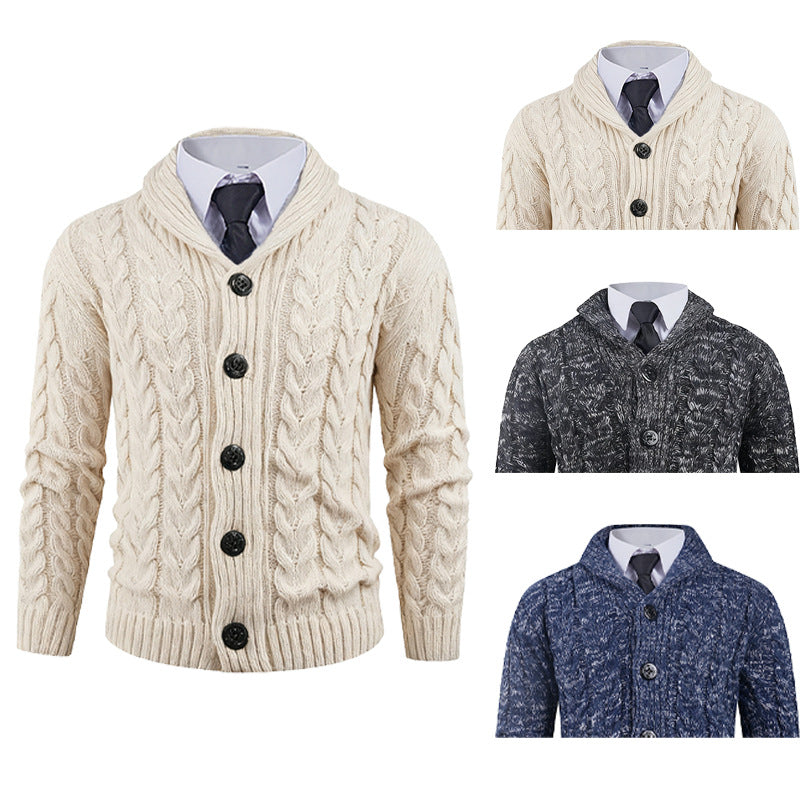 Herren Strickcardigan Zopfmuster Eleganter Schalkragen