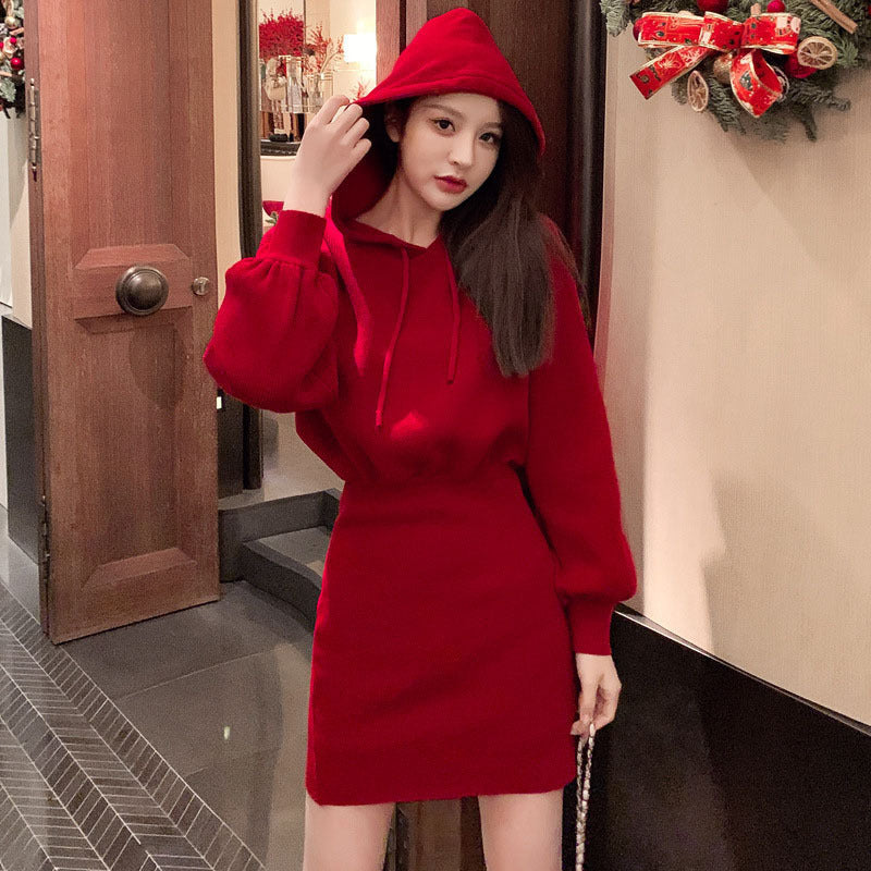 Damen Hoodie-Kleid Lässiger Schnitt Baumwolle