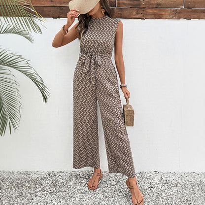Damen Jumpsuit Florales Print Mit Bindegürtel