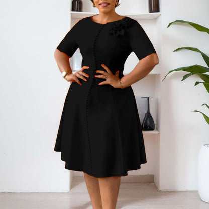 Damen A-Linien Kleid mit Knöpfen und Blumenmuster
