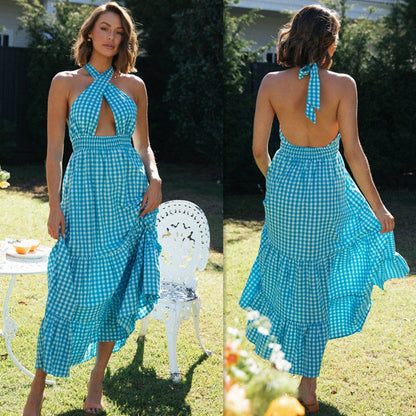 Damen Maxikleid Wickeloberteil Rüschen Saum Norvielle