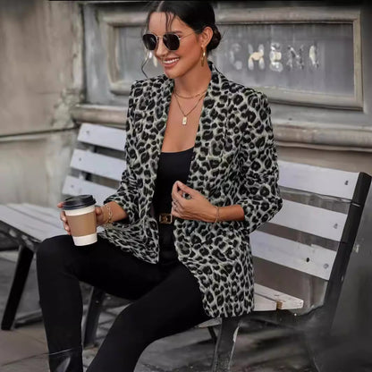 Damen Blazer Animal-Print mit Revers und Taschen