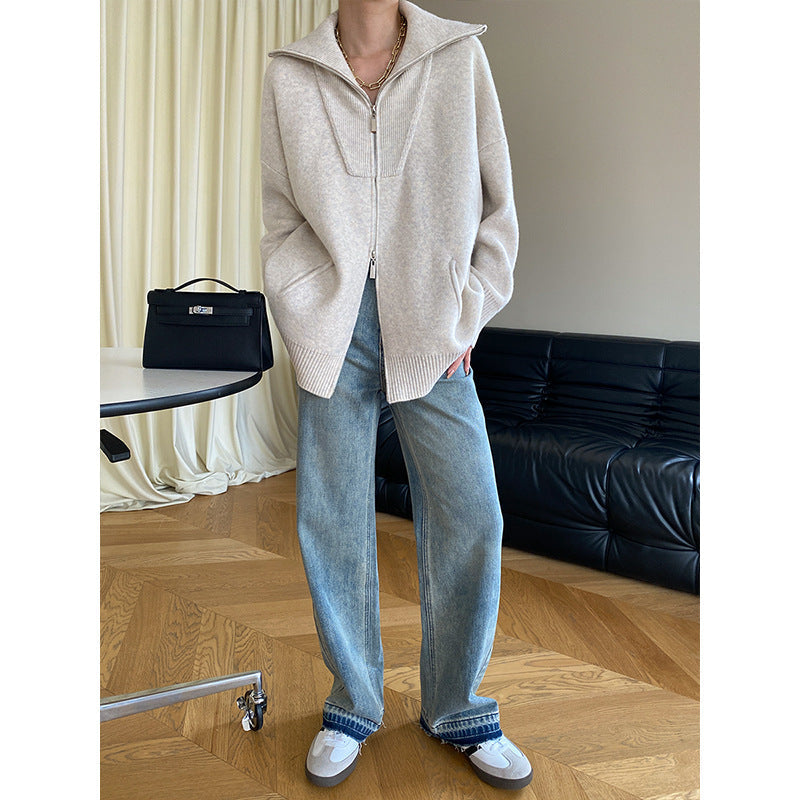 Damen Strickjacke Mit Hochem Kragen Und Taschen Norvielle