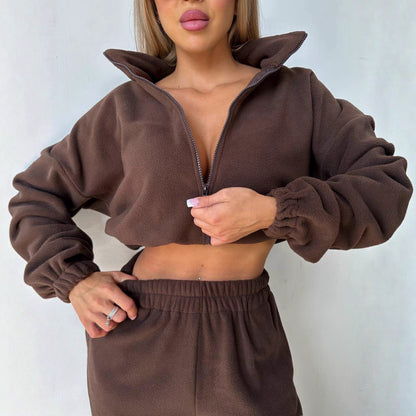 Damen Cropped Fleecejacke Reißverschluss Norvielle
