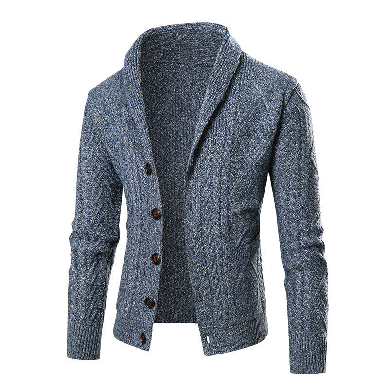 Herren Strickcardigan Modernes Zopfmuster Aufgesetzte Taschen Beige