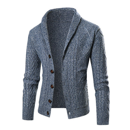 Herren Strickcardigan Modernes Zopfmuster Aufgesetzte Taschen Beige