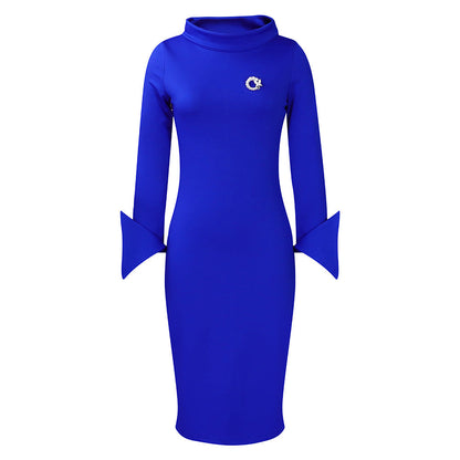 Damen Midi-Kleid Hochkragen Glockenärmel Norvielle