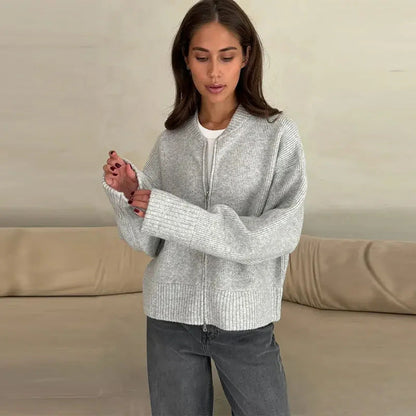 Damen Oversized Strickjacke Reißverschluss Norvielle