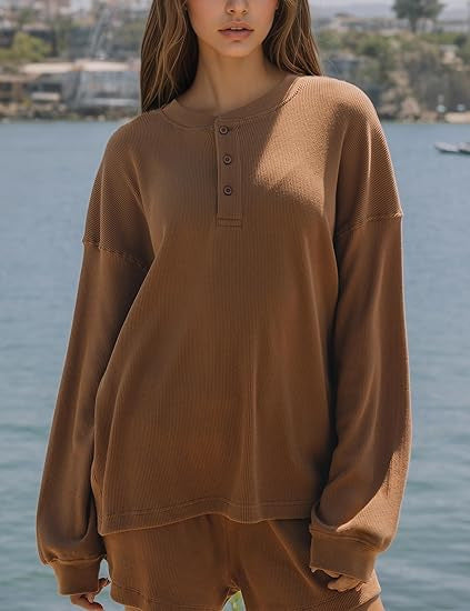 Damen Langarm-Pullover mit Knöpfen und Details aus Baumwolle Beige