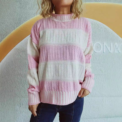 Damen Strickpullover Streifenmuster Hochbündchen Norvielle - Norvielle