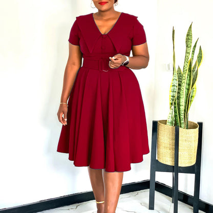 Damen A-Linien Kleid mit Kragen und Gürtel Norvielle