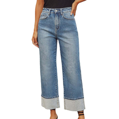 Damen Weite Denim-Jeans Kontrast-Säume