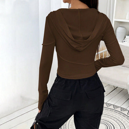Damen Crop- Langarm Kapuze Elegantes Design