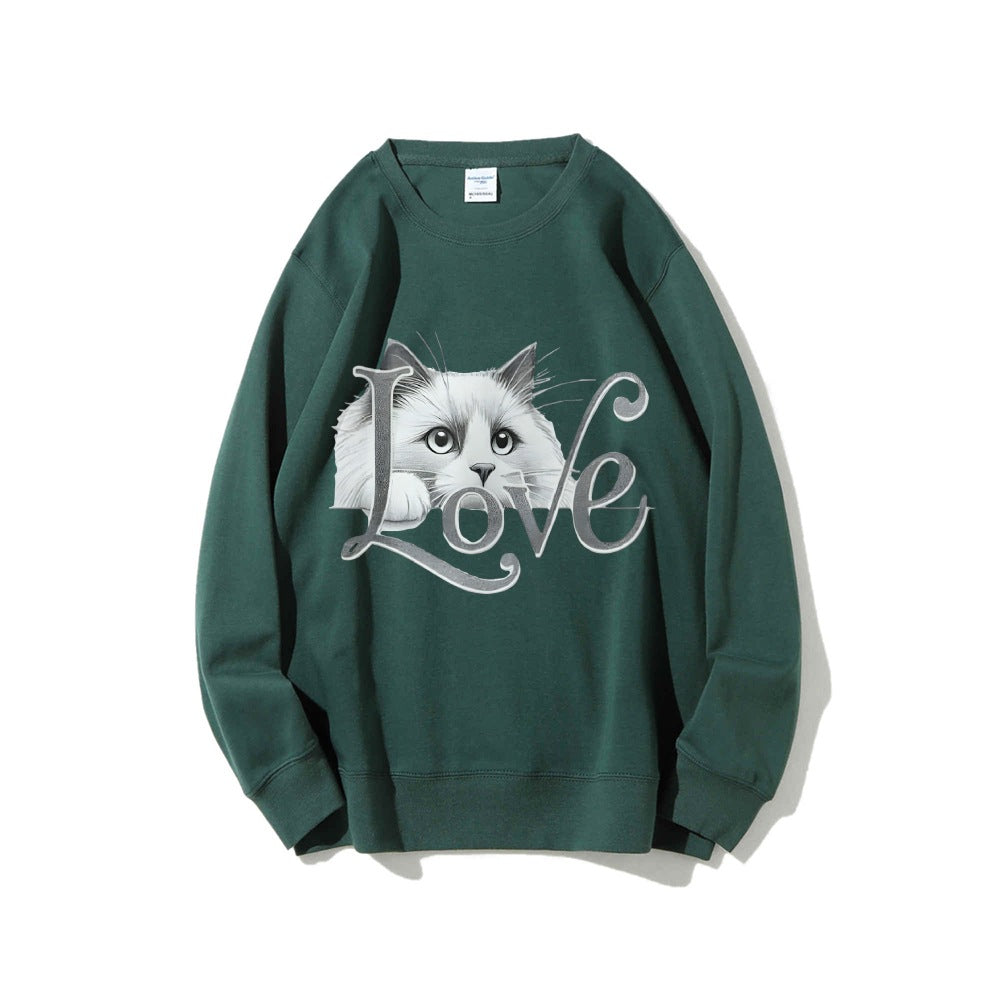 Damen Sweatshirt Katzenmotiv Lässiger Schnitt Norvielle
