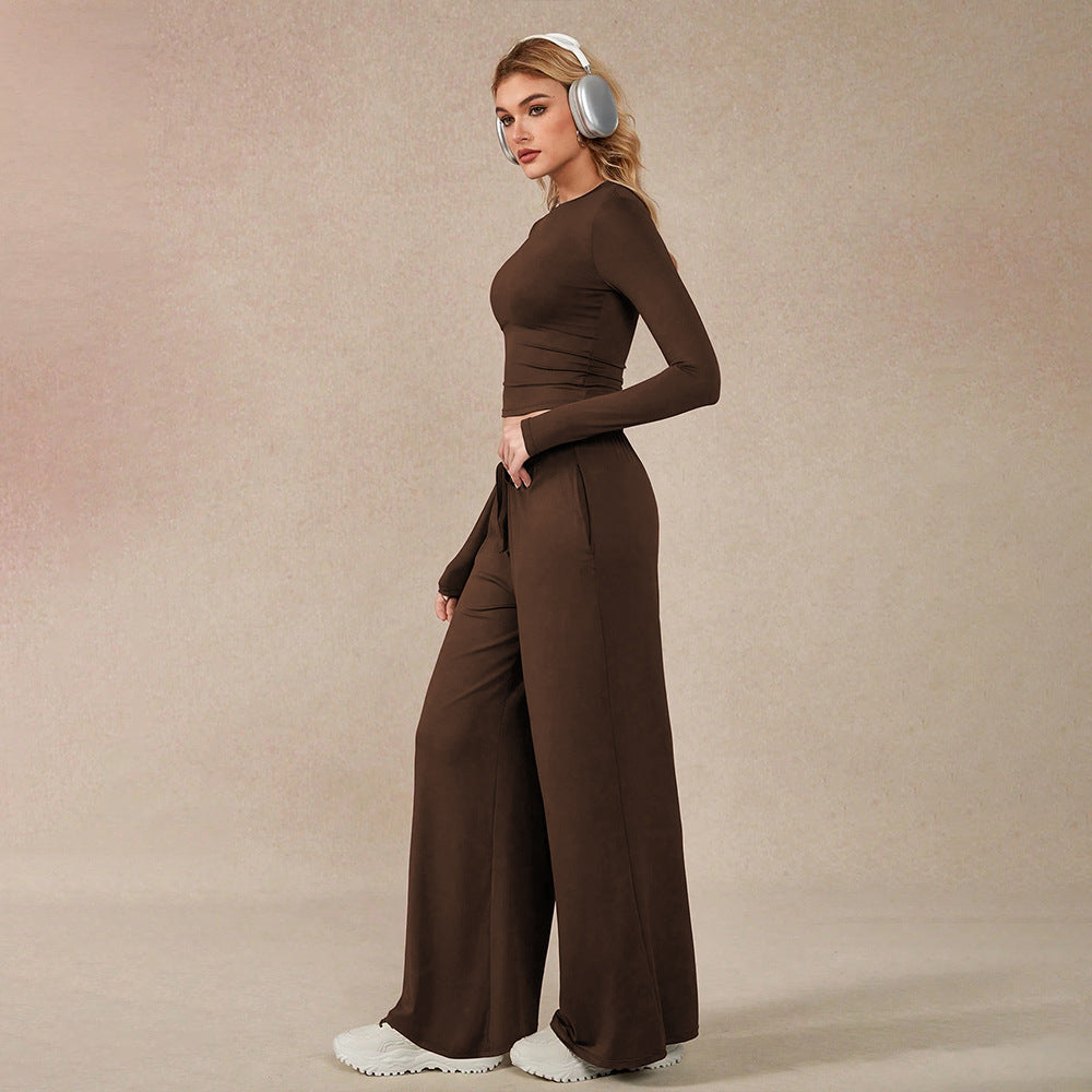 Damen Jogginganzug Weites Design Elastischer Bund Beige