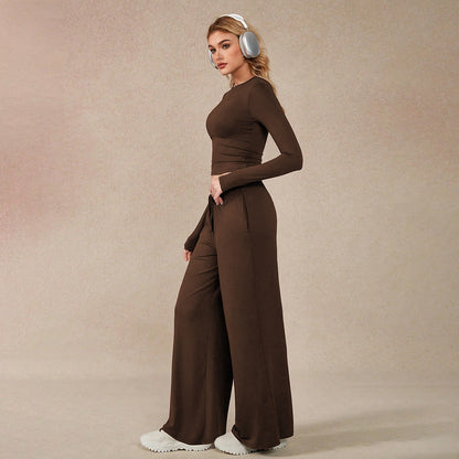 Damen Jogginganzug Weites Design Elastischer Bund Beige