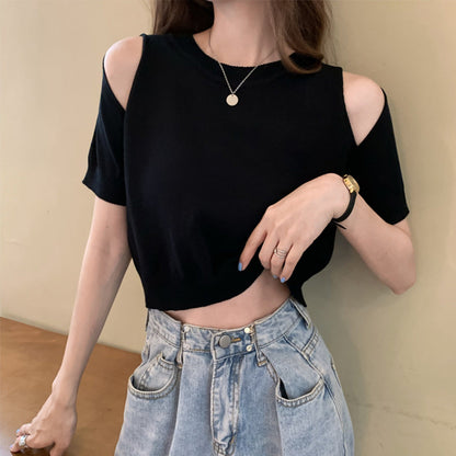 Damen Cropped Schulterfrei Strickmuster Norvielle