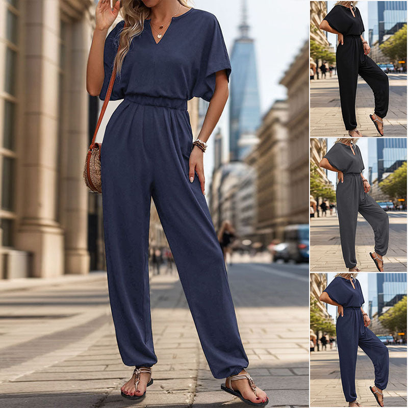 Damen Jumpsuit Weites Bein Komfort Taillengürtel Norvielle - Norvielle