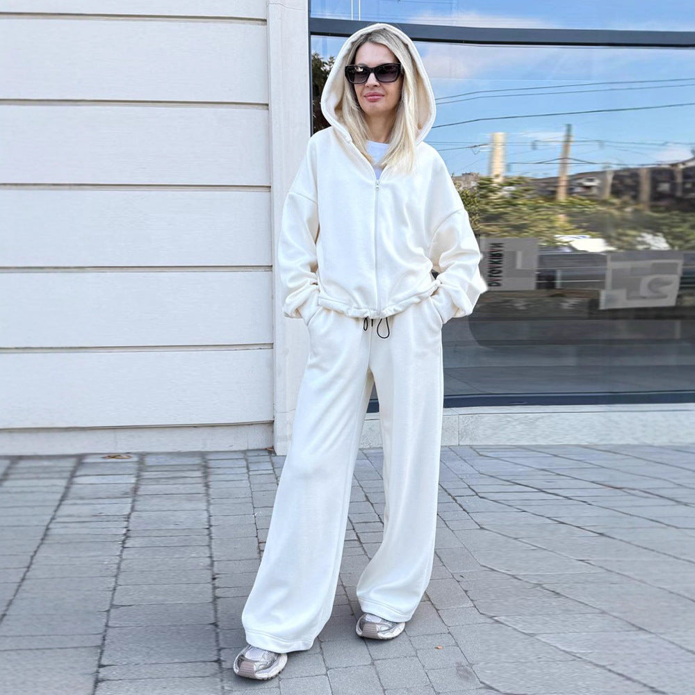 Damen Sportliches Lounge-Set Hoodie Weites Design Beige