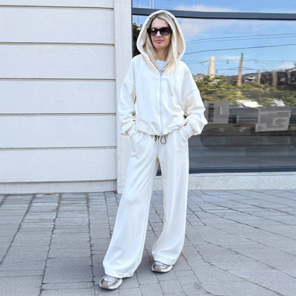 Damen Sportliches Lounge-Set Hoodie Weites Design Beige