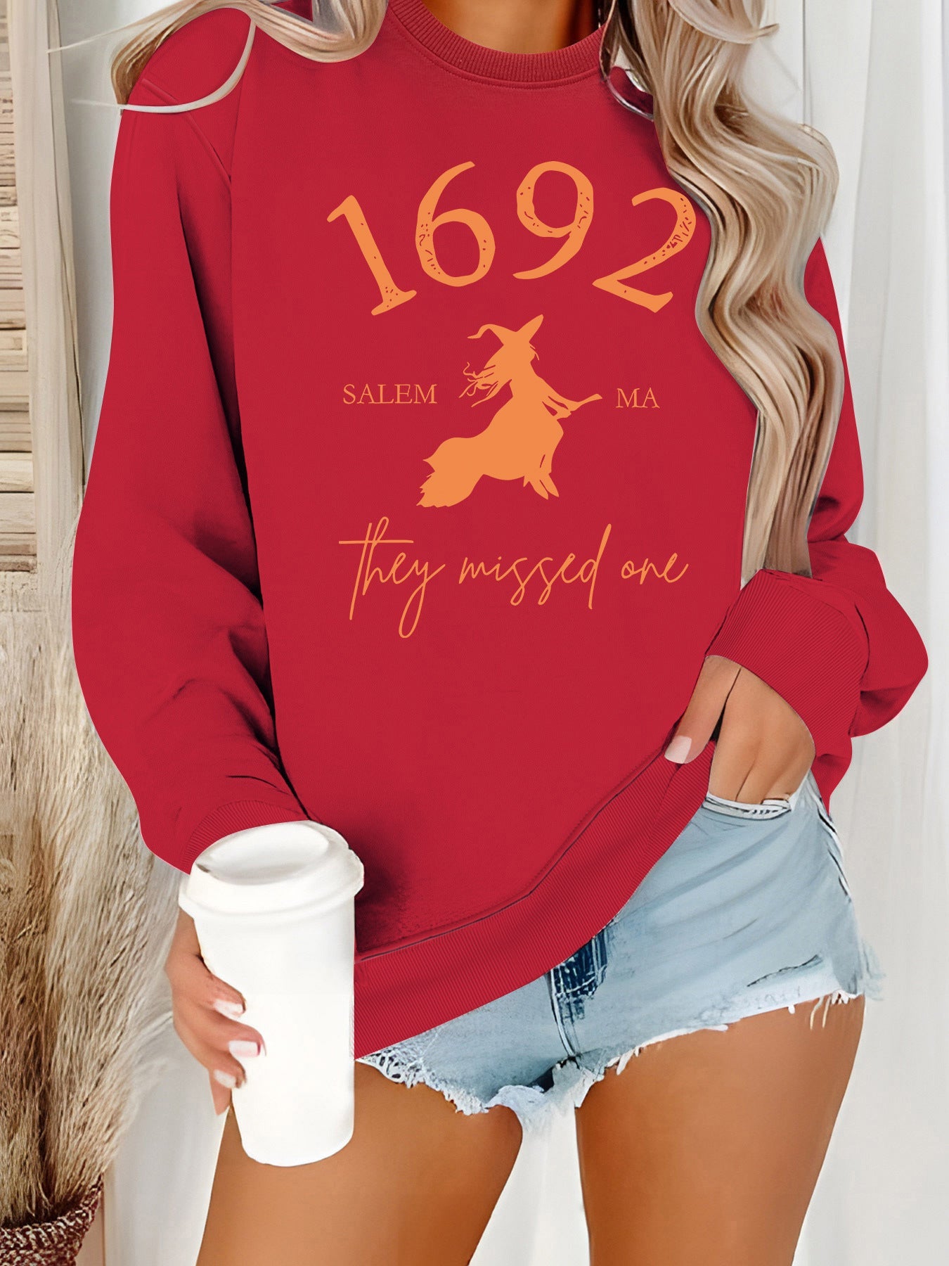 Damen Sweatshirt Witch-Motiv Gemütlicher Schnitt Norvielle