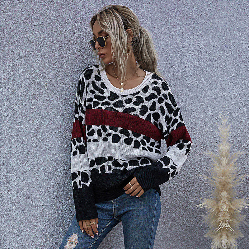 Damen Pullover Leo-Muster Blockstreifen Norvielle - Norvielle