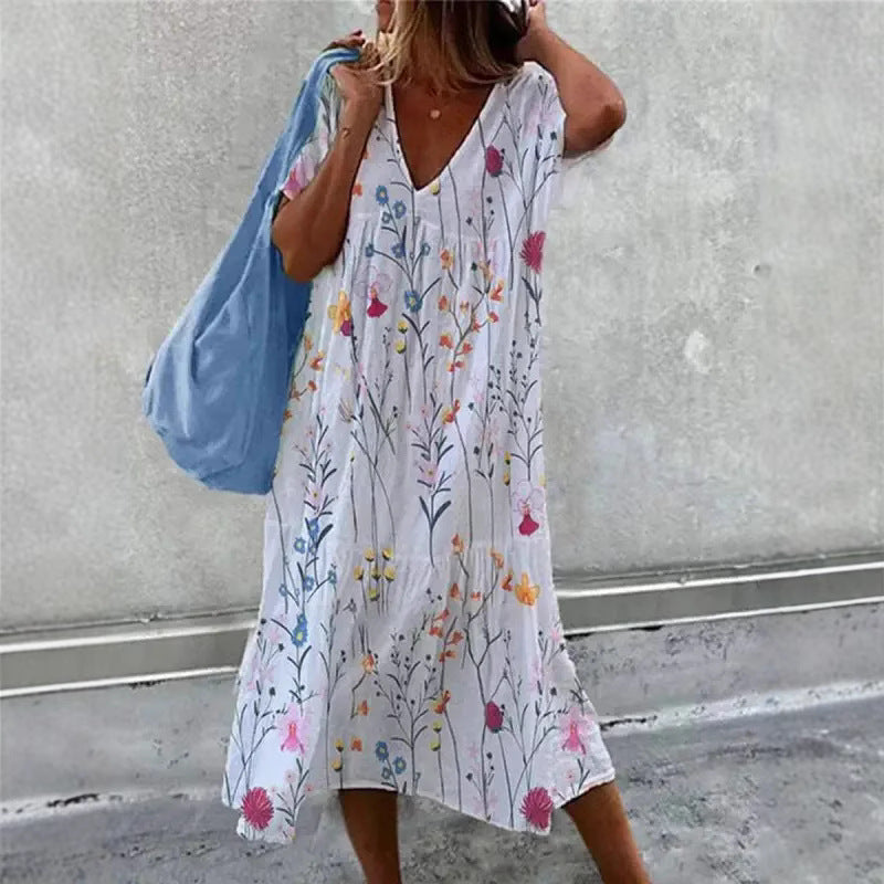 Damen Sommerkleid V-Ausschnitt Voluminöser Rock Norvielle