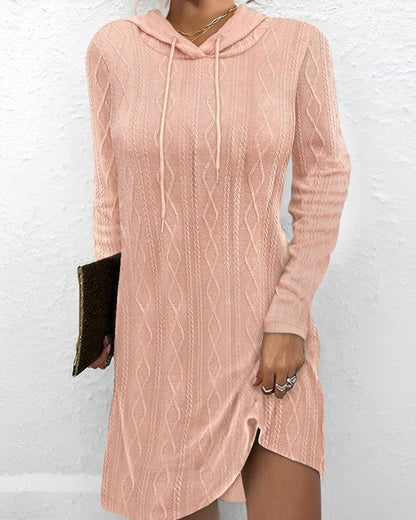 Damen Hoodiekleid Strukturiertes Strickmuster Seitlicher Schlitz