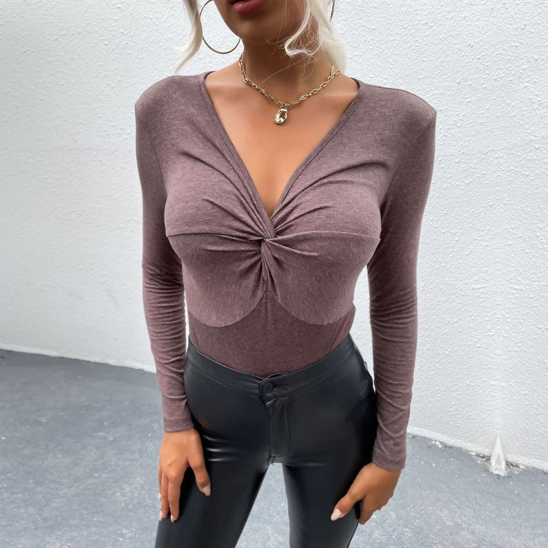 Damen Langarmbody Figurbetont Norvielle Knotendetail - Norvielle