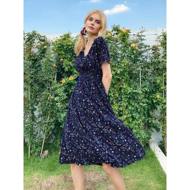 Damen Midi-Kleid Floralmuster Schwingender Saum - Norvielle