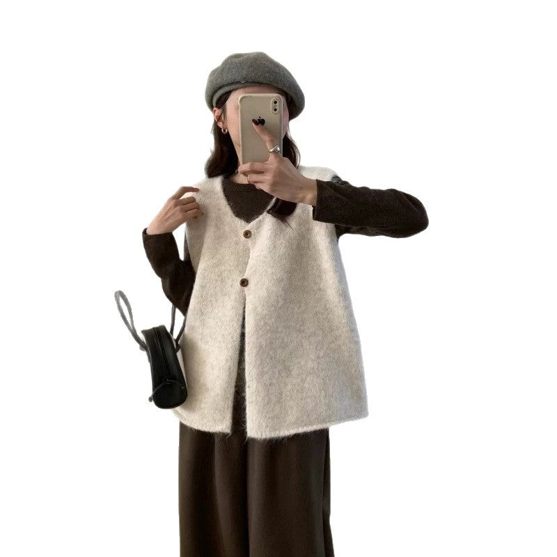 Damen Strickweste Lässig Knöpfe Beige