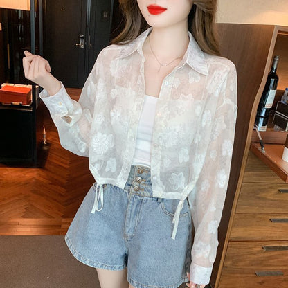 Damen Bluse Transparent Floral Design