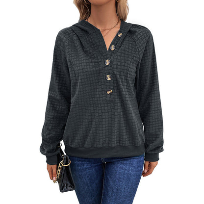 Damen Kapuzenpullover Strukturiertes Design Dekorative Knöpfe
