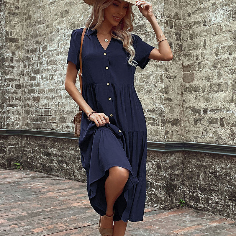 Damen Maxikleid mit Knöpfen und Rüschen Norvielle
