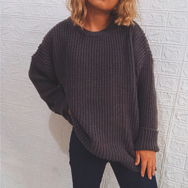 Damen Grobstrickpullover Oversized Lässige Ärmel