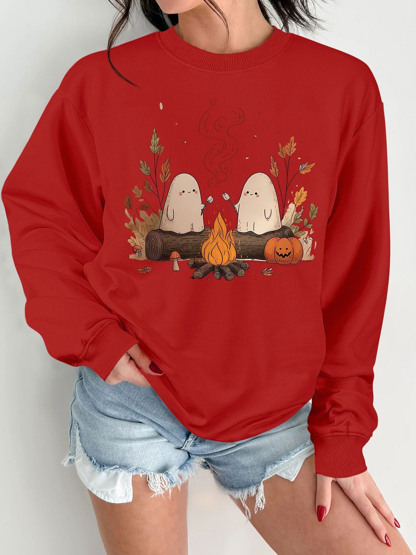 Damen Sweatshirt Gruselmotiv Bequem Norvielle