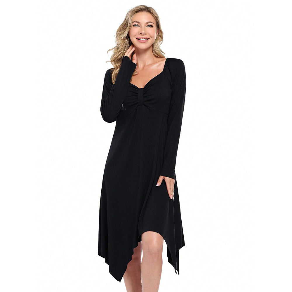 Damen Asymmetrisches Longkleid Langarm Gerafftes Oberteil