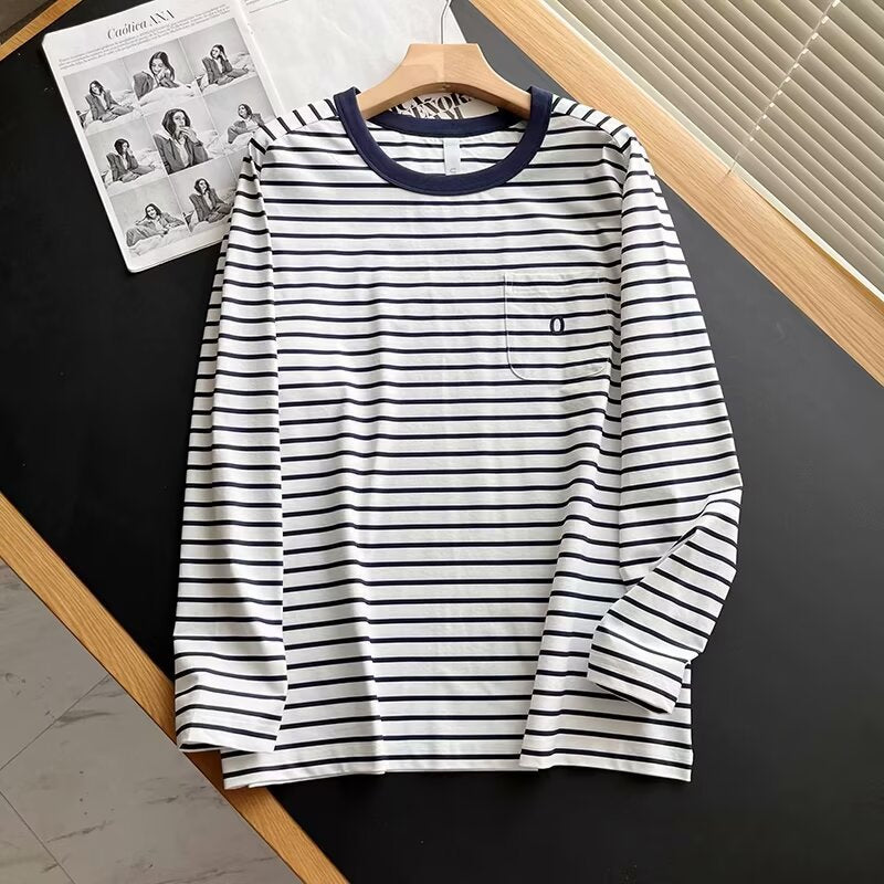 Damen Langarmshirt Gestreift Mit Brusttasche Norvielle