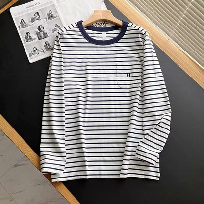 Damen Langarmshirt Gestreift Mit Brusttasche Norvielle