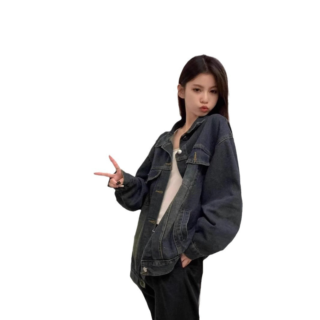Damen Jeansjacke Vintage-Waschung Praktische Taschen