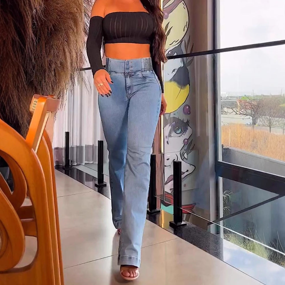 Damen Hochtaillierte Flared Jeans Norvielle Elegant