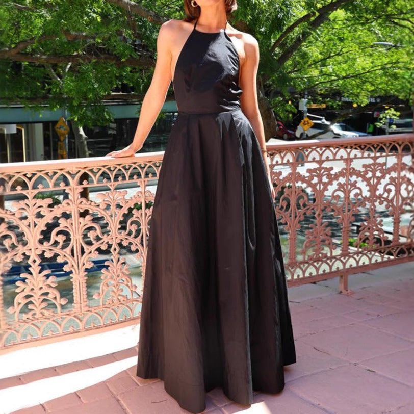 Damen Abendkleid Lang tiefes Rückendekolleté Fließender Rock Norvielle - Norvielle