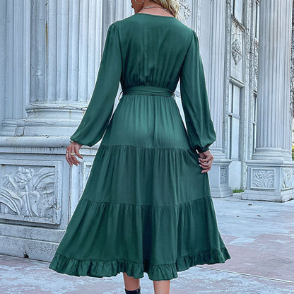 Damen Maxikleid Wickeloptik Voluminöse Ärmel Norvielle
