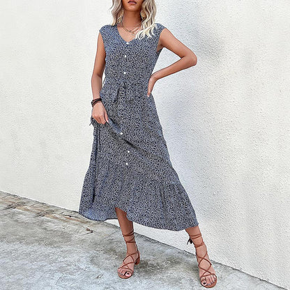 Damen Midi-Kleid Rüschen Knopfdesign Norvielle