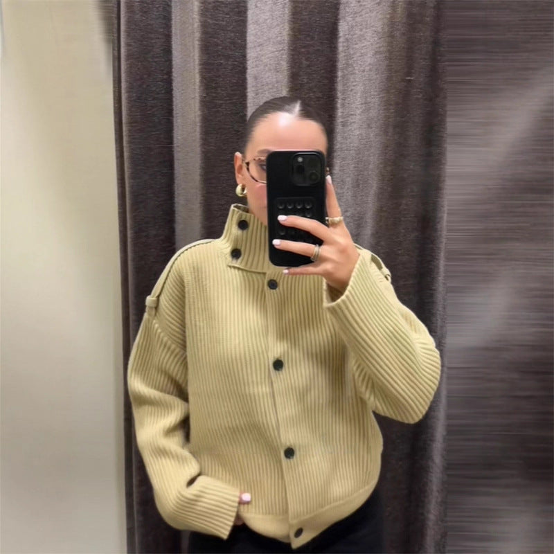 Damen Oversized Strickjacke Hochschließender Kragen Norvielle