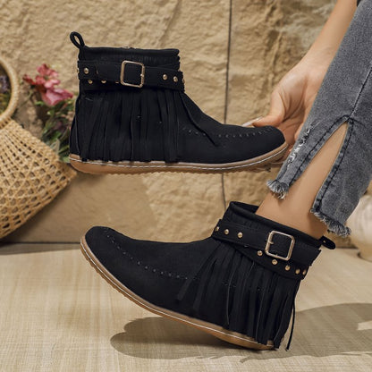 Damen Stiefeletten mit Fransen und Schnalle
