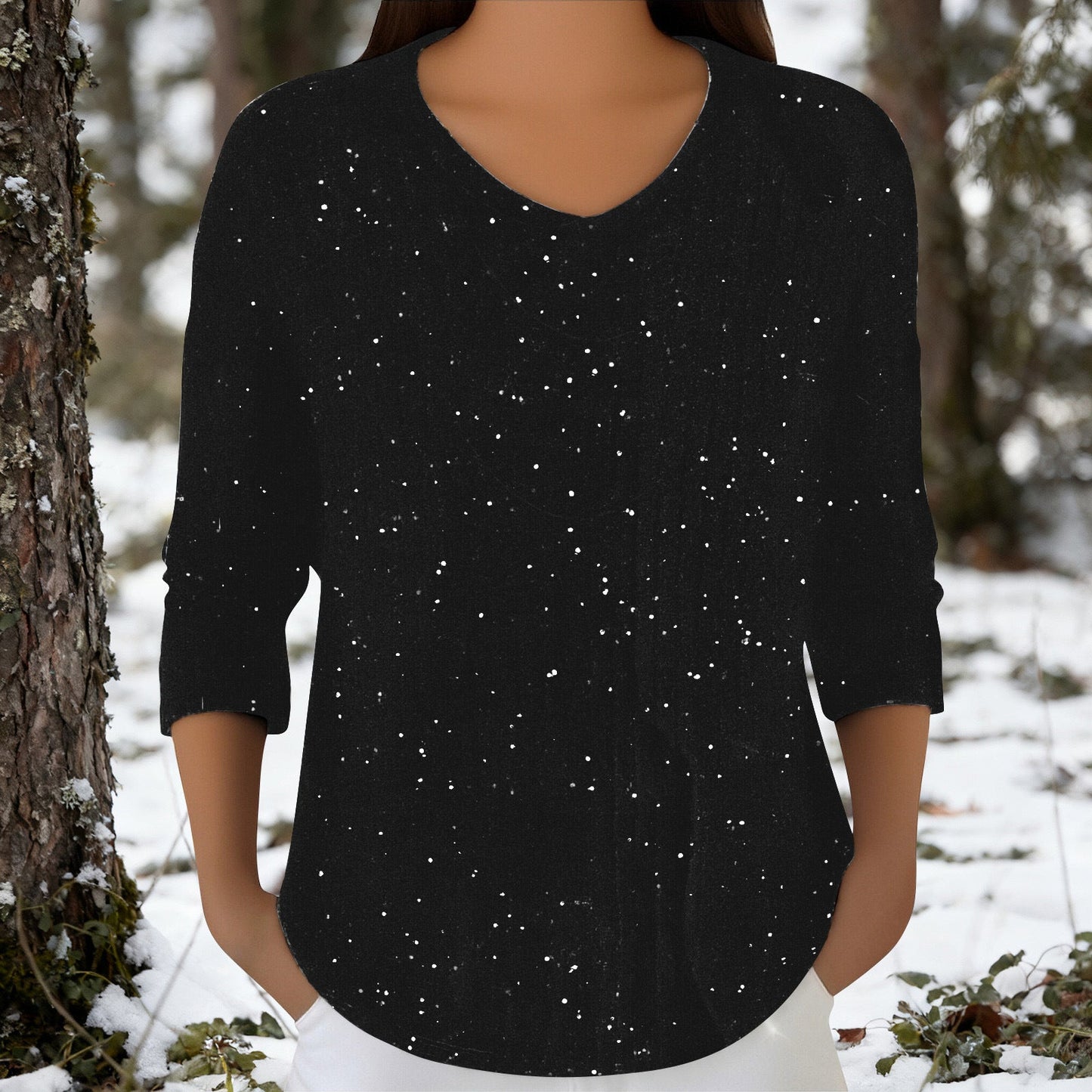 Damen Langarmshirt V-Ausschnitt Baumwolle Norvielle