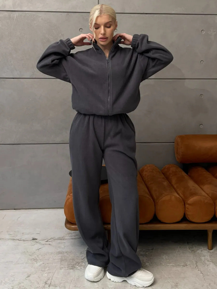 Damen Fleece Trainingsanzug Hochkragen Reißverschluss Norvielle