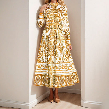 Damen Midikleid Barockdesign mit Musterdetails